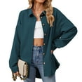 thumbnail image 2 of HAiming Womens Knitted Shirts 2025 Trendy Button down Shacket Jackets Casual Loose Long Sleeve Solid Color Blouses, 2 of 8