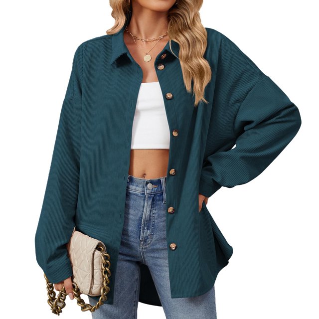 RXIRUCGD Mode Femme Couleur Unie Manches Longues Col à Revers, Vert, Taille : L