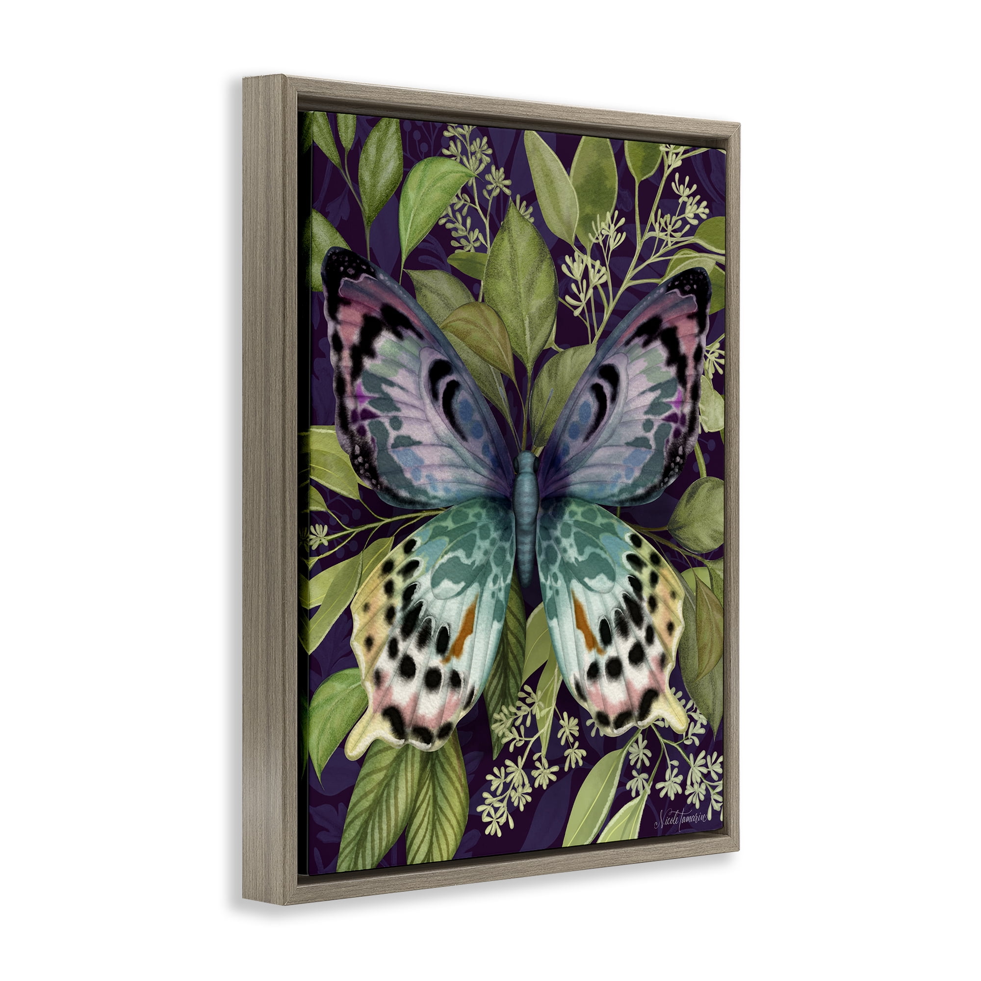 Stupell Industries Midnight Garden Butterfly Brown Framed Floater Canvas Wall Art, design by Nicole Tamarin
