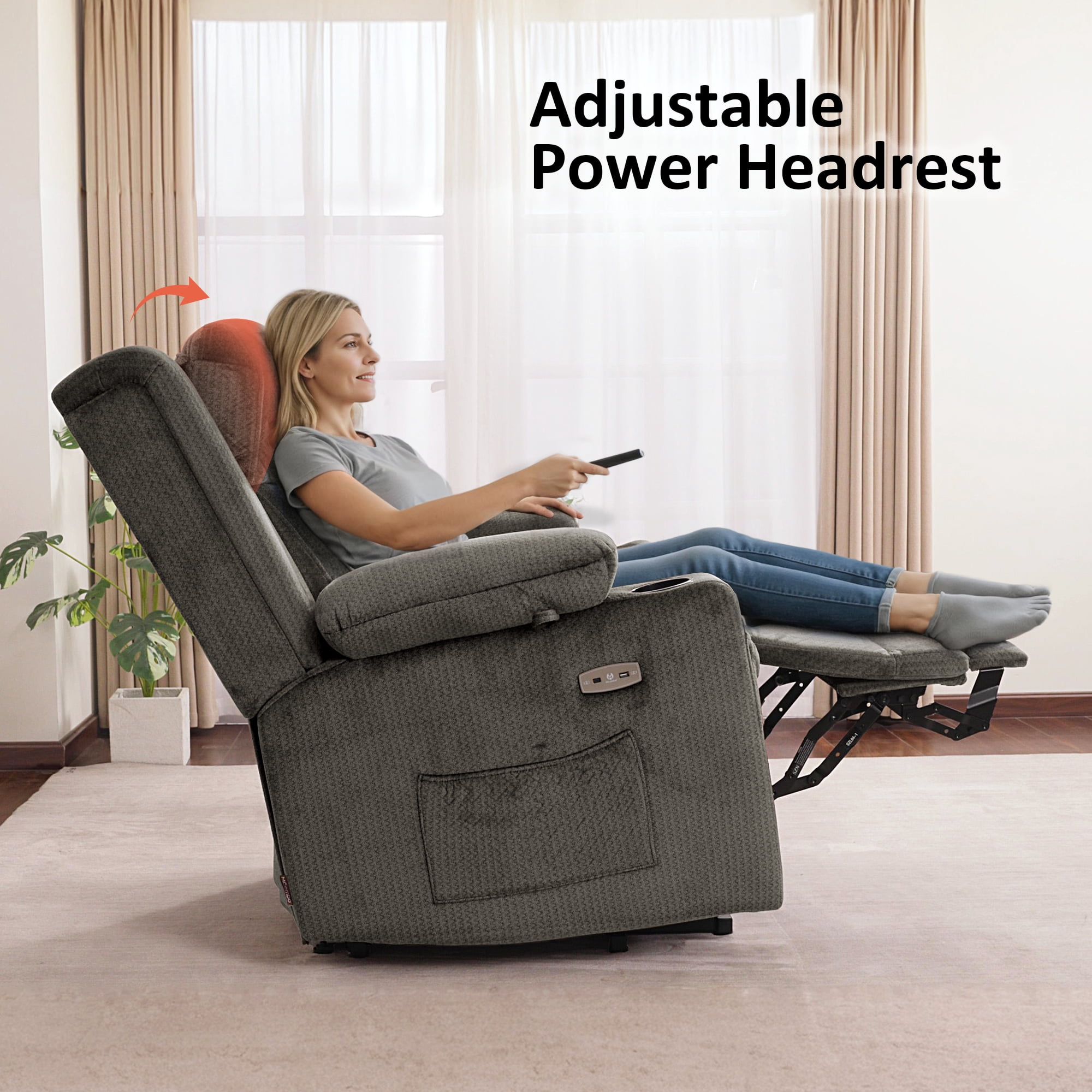 MCombo Triple Motor Power Lift Recliner for Big and Tall, Adjustable Headrest, Fabric(Grey)