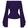 thumbnail image 2 of Tiqkatyck Women Summer Tops Clearance, Women's Boho Vintage Ruffle Off Shoulder Corset Flare Sleeve Blouse Shirt Tops, Sweatshirt for Women, Tops for Women Trendy, Boho Tops for Women Purple M, 2 of 3