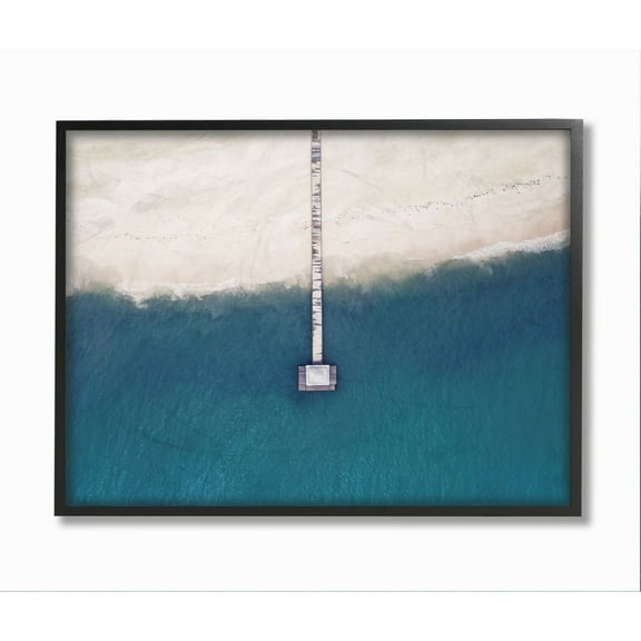 Stupell Industries Distressed Wood Wharf Over Nautical Beach Coastline Framed Wall Art Design by Seven Trees Design, 24" x 30", Black Framed