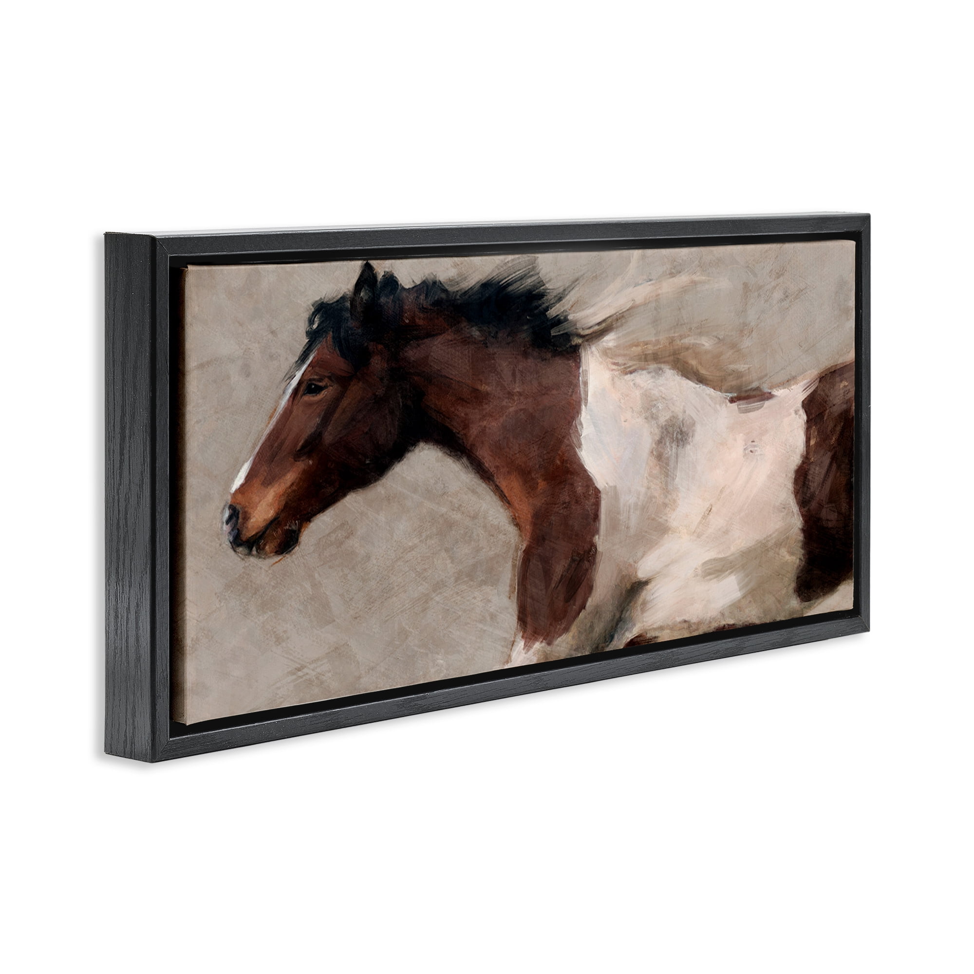 Stupell Industries Brown & White Horse Animals & Insects Painting Black Floater Framed Canvas Art Print Wall Art, 31 x 14