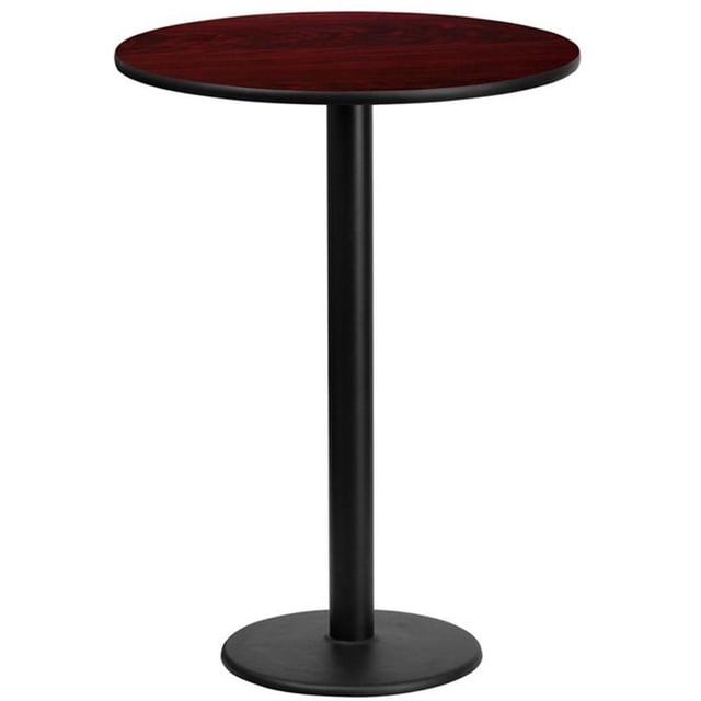 Bowery Hill Table de Bar de Restaurant Ronde de 24 Pouces en Noir et Acajou