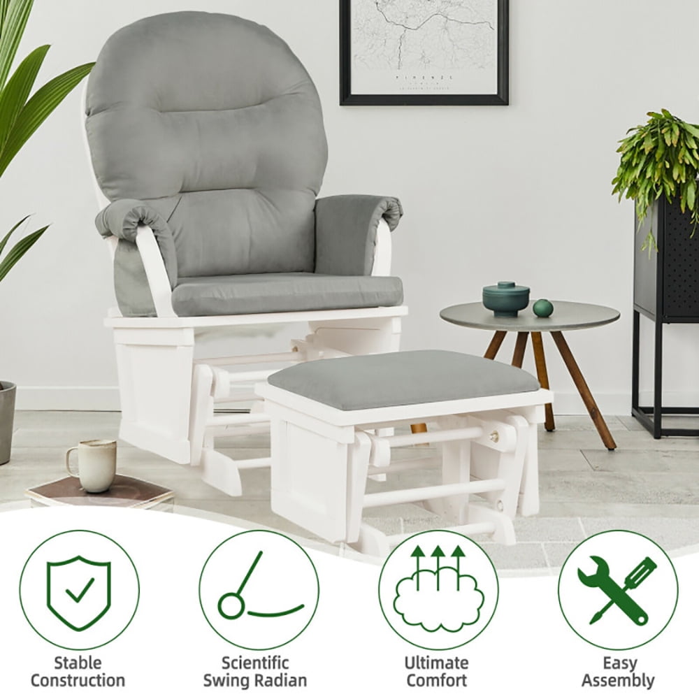 Finihen Glider and Ottoman Cushion Set, Wooden Rocking Nursery Chair, Wood Baby Glider and Ottoman Cushion Set with Padded Armrests for Nursing, for Napping, Nursing, Reading, Light Gray Finihen Glider and Ottoman Cushion Set, Wooden Rocking Nursery Chair, Wood Baby Glider and Ottoman Cushion Set with Padded Armrests for Nursing, for Napping, Nursing, Reading, Light Gray