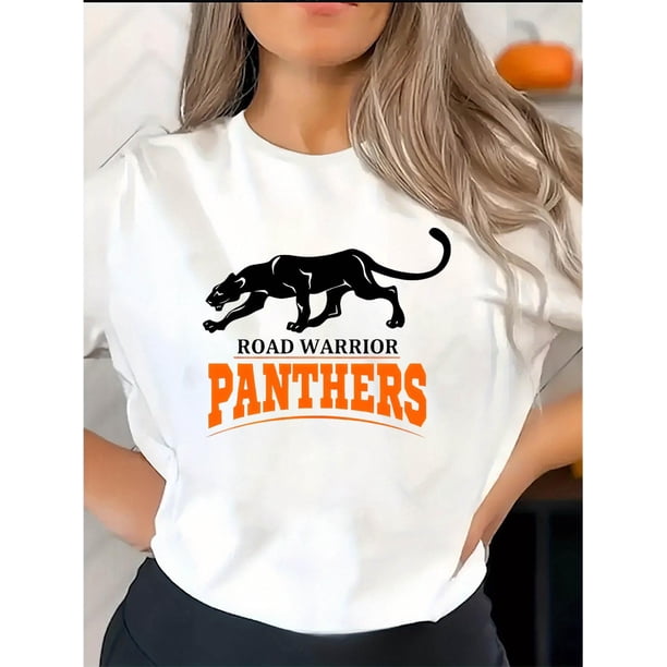 Creative English Leopard Pattern Print Women'S Fashionable Round Neck Short Sleeve, Simple Casual Sports T-Shirt, Comfortable Summer Top for Women During Holidays.