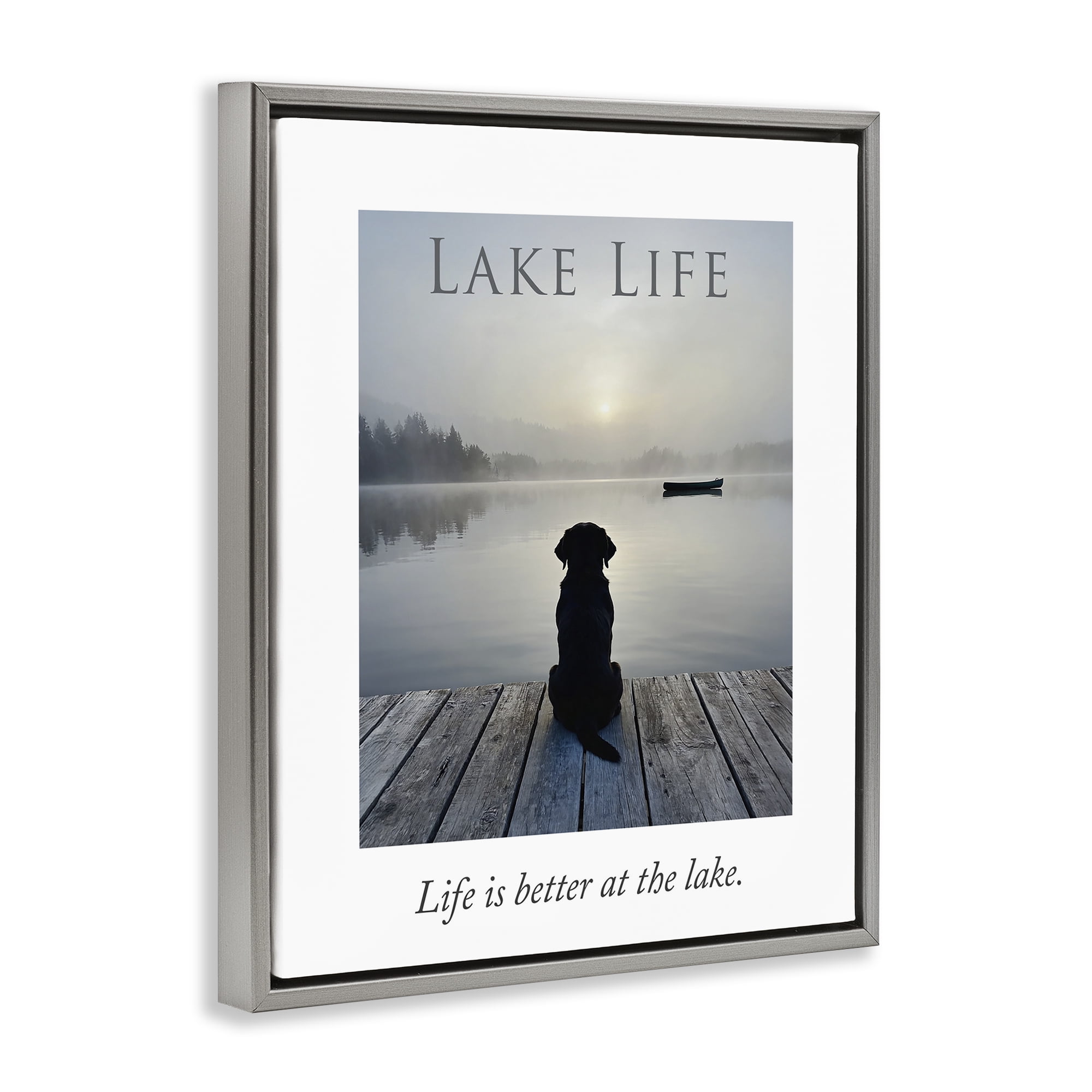 Stupell Industries Lake Life with Dog Gray Framed Floater Canvas Wall Art, design by A Barefoot Stylist