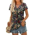 thumbnail image 3 of KISSMODA Womens V Neck Short Sleeve Summer Tops Button Down Pleated Tunic Tops Shirts S-3XL, 3 of 5