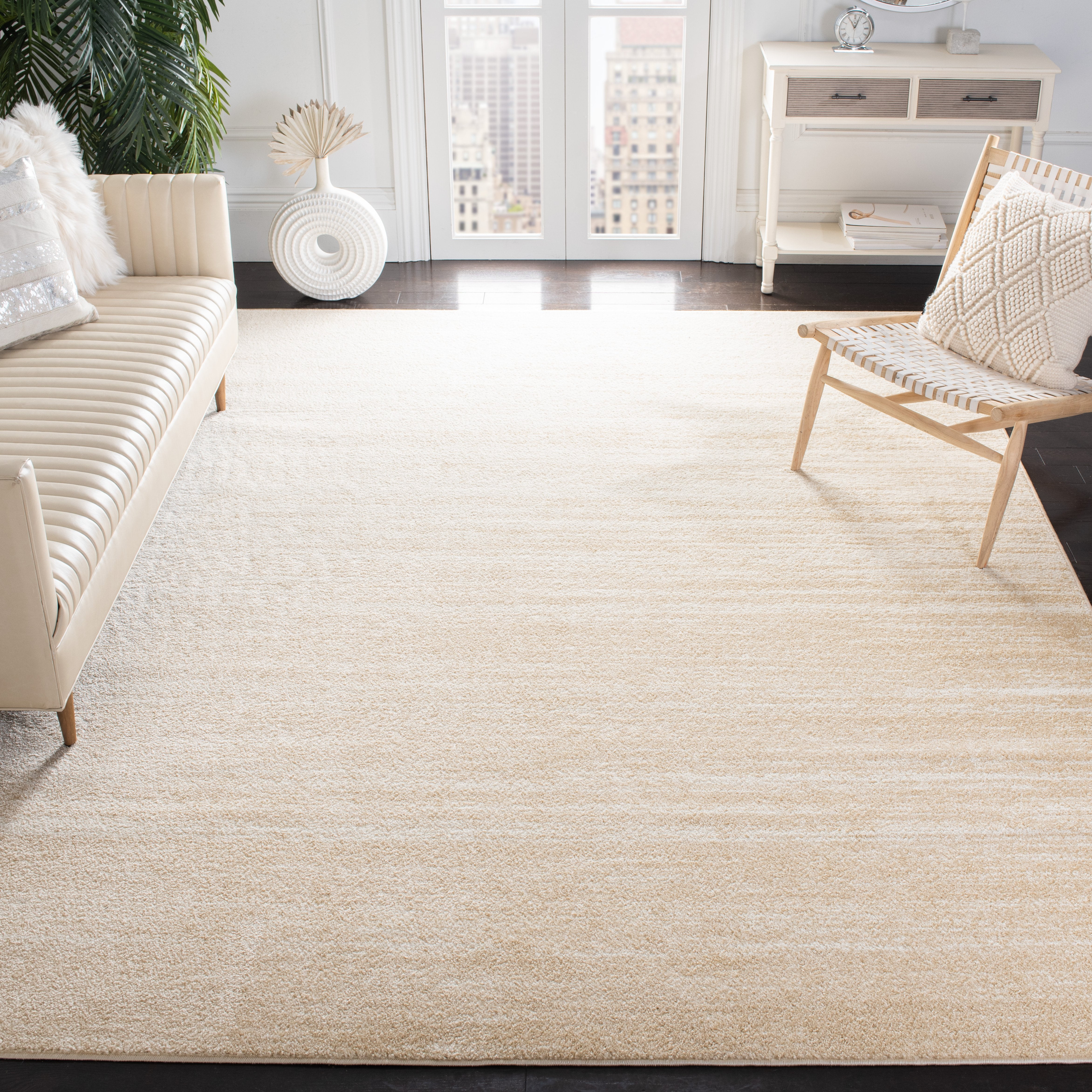 SAFAVIEH Adirondack Esmond Striped Area Rug, Champagne/Cream, 10' x 10' Square - Large - Modern Design, Champagne & Cream, Ideal for Living Room, Bedroom, Dining Space