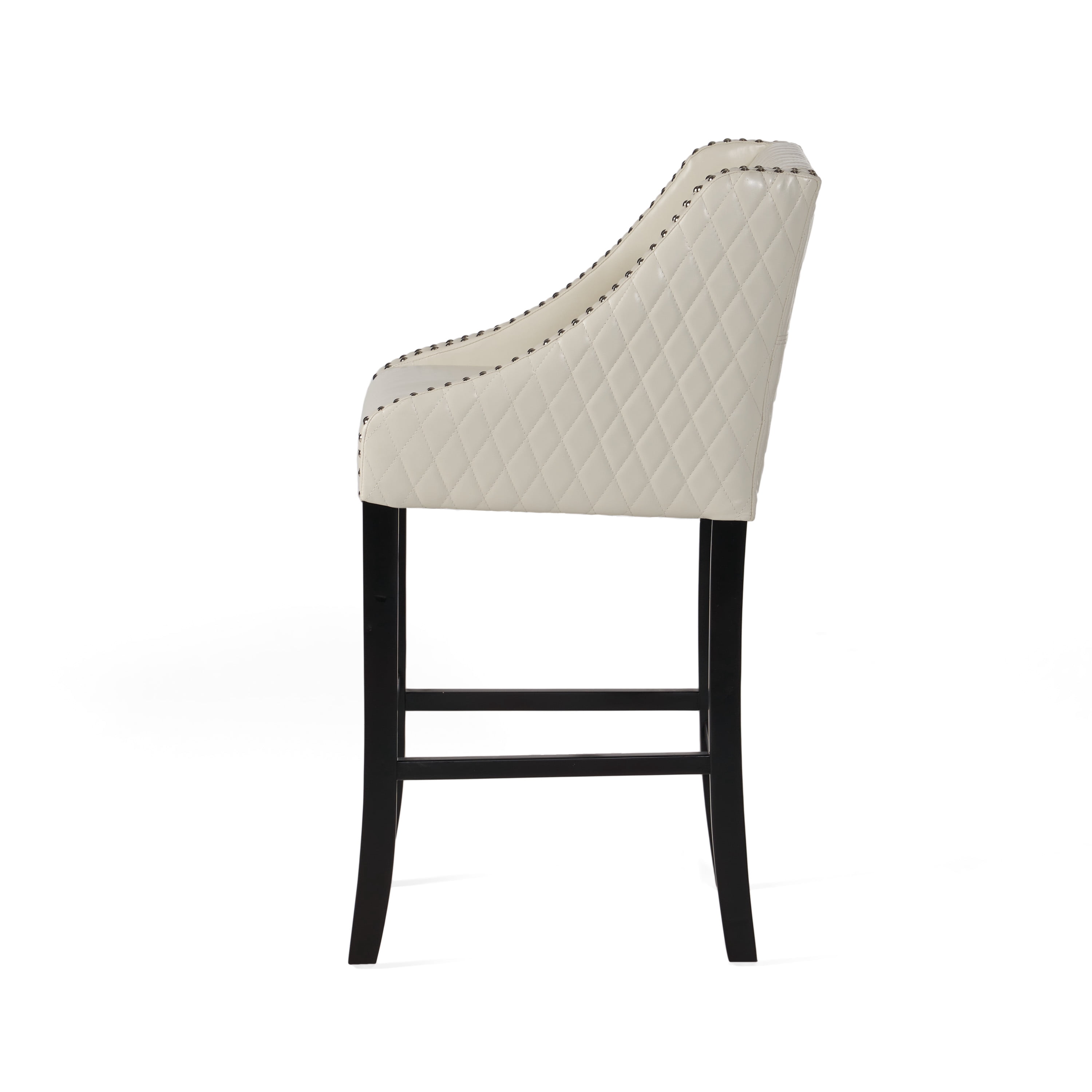 Noble House Eaton Barstool,Bonded Quilted Leather,Ivory