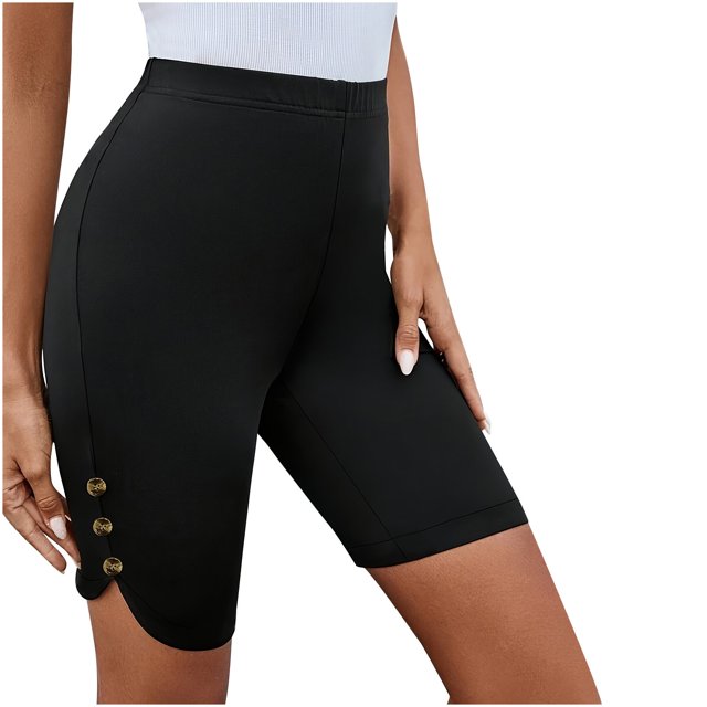 cfhntfmh Workout Shorts Womens High Waisted Solid Color Stretchy Bottoms Side Button Athletic Running Shorts