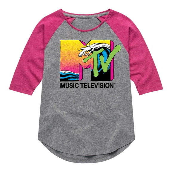 MTV Logo - Ocean Wave - Toddler And Youth Girls Raglan Graphic T-Shirt