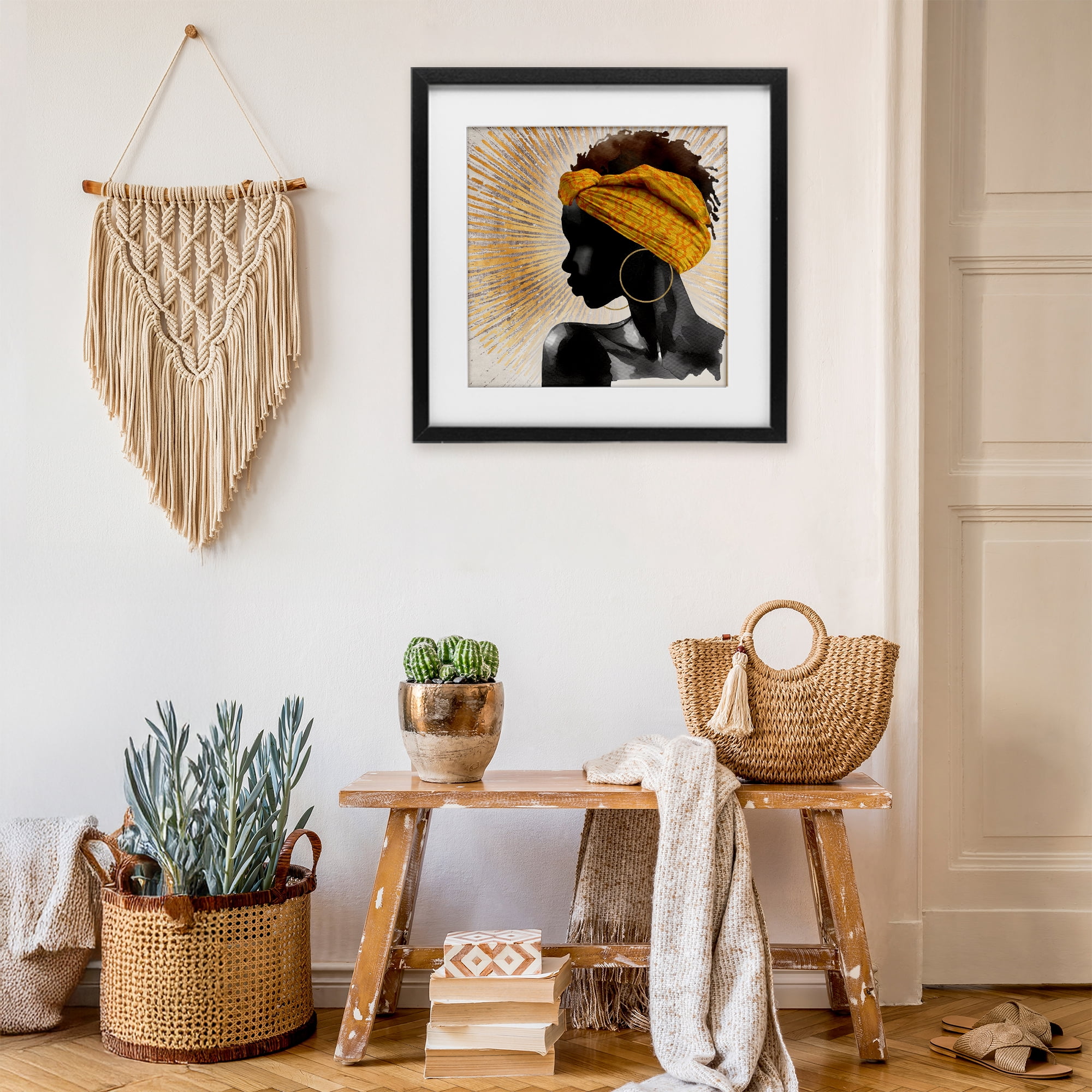 Stupell Industries Golden Sunburst Profile with Headwrap Black Framed Print Under Glass, design by CAD Designs