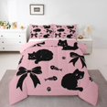 thumbnail image 2 of jejeloiu Black Cat Bow Silhouette Full Size Comforter Sets Kids,Coquette Bowknot Kitten Pattern Bedding Sets For Girls,Reversible,3 Pieces, 2 of 8