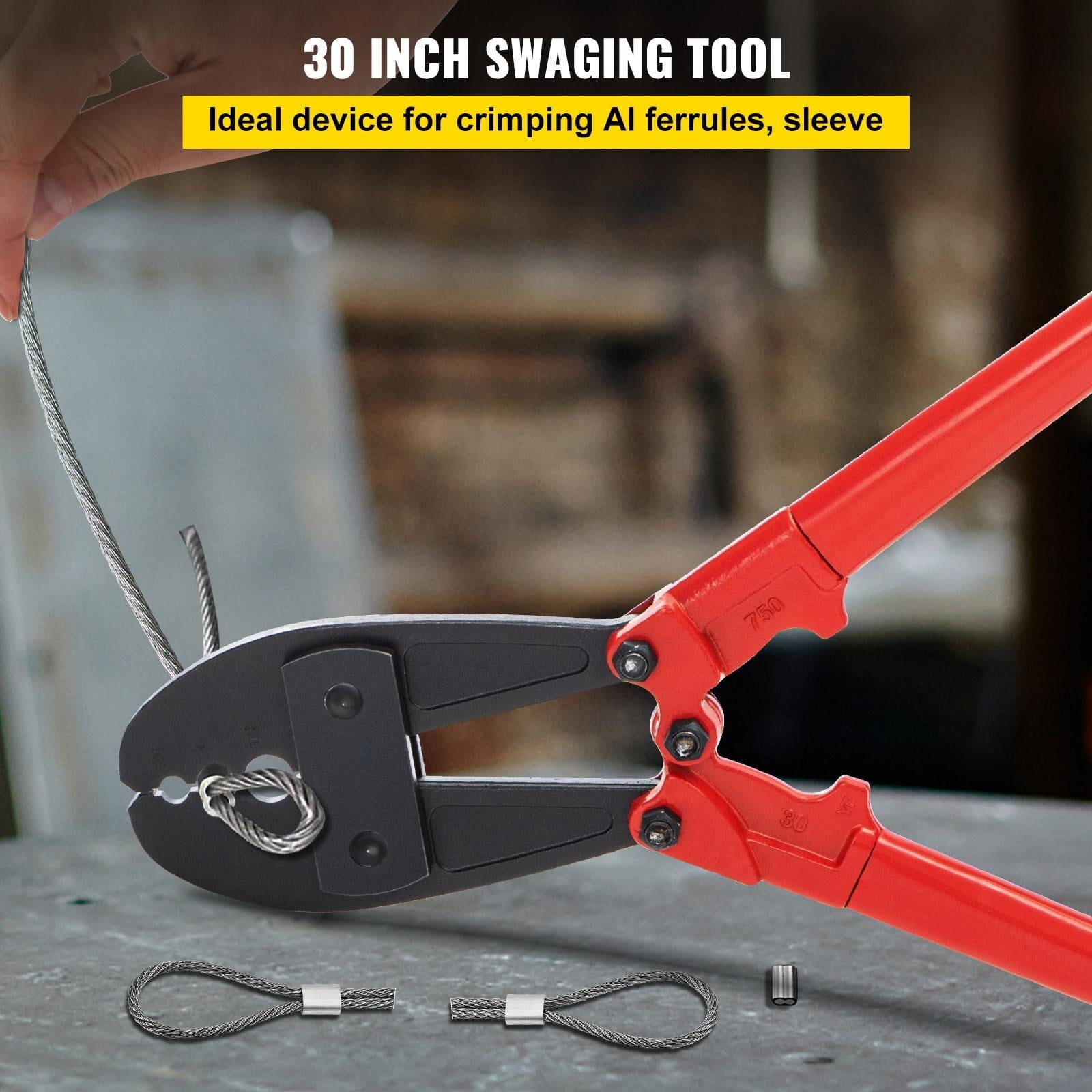VEVOR Hand Swager Crimper 30 Inch,Swaging Tool for 5/32" 1/4" 5/16" Wire Rope,Hand Cimping Tool for Copper Aluminum Oval Sleeves and Stop Sleeves,Wire Rope Crimping Tool Swage Tool Long Handle Lab