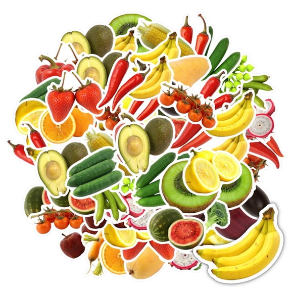 35pcs-50pcs Vibrant Stationery Stickers Fruit Sticker Pack Colorful Vegetable Stickers for Laptops Suitcases Phones