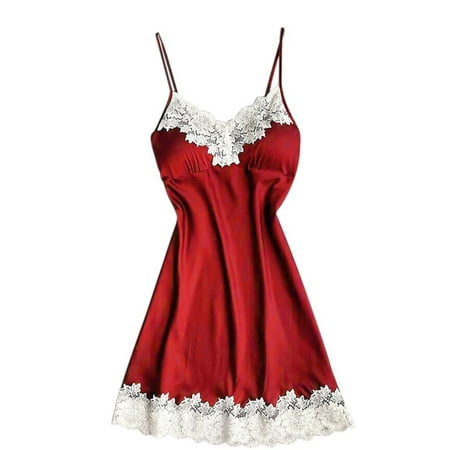 Women s Nightgown V-Neck Chemise Sleepwear Lace Nightwear Soft Pajama Dress Build in Bra Lingerie for Women Loungewear