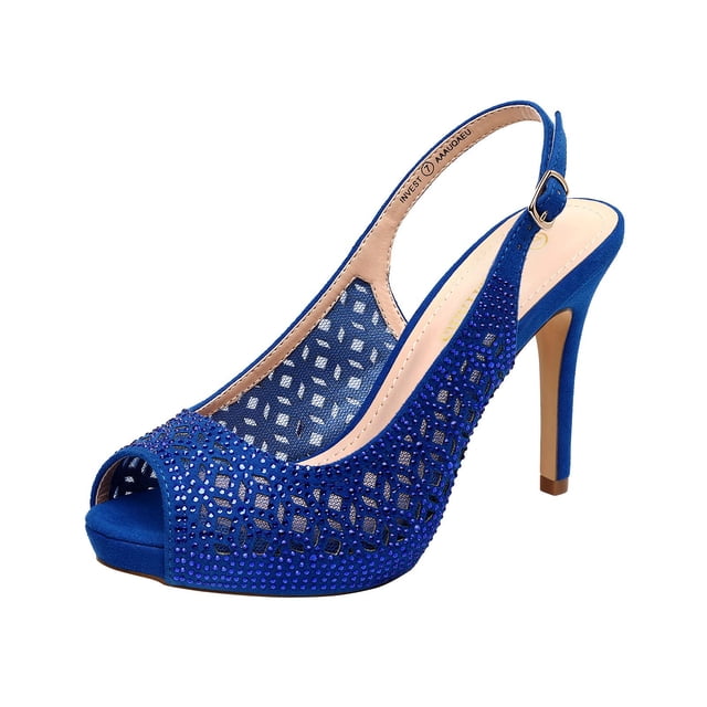 Zapatos DREAM PAIRS Plataforma de Fiesta con Pedrería y Punta Abierta Talla 7