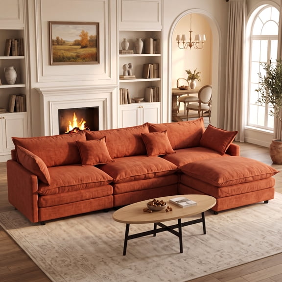Eyisean 105" Chenille 3-Seater Modular Sectional Sofa, Modern L-Shaped Cloud Couch with Ottoman, Comfy Upholstered Deep Seat Sofa with Pillows for Living Room, Bedroom, Apartment, Small Space