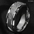 thumbnail image 2 of Tungsten Rings for Men Wedding Bands for Him Womens Wedding Bands for Her 6mm Silver Leaf New Brushed Style, 2 of 9