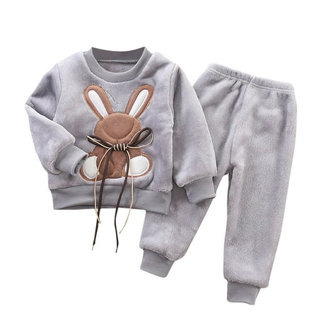 

LNWUY 2 Piece Toddler Boys Girls Winter Fleece Pajama Set Warm Fleece Matching Sleepwear Set Tops+Pants Outfits Sleepwear Gray 130-XXXL