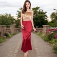 thumbnail image 2 of Women's High-Waisted Satin Maxi Skirt - Medium, Burgundy, 2 of 7