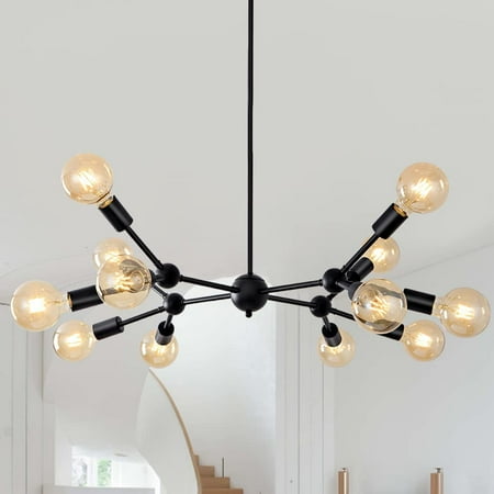 

Sputnik Chandeliers Industrial 12-Light Chandelier Light Fixture Metal Pendant Lighting for Living Room Bedroom Dining Room Stair Kitchen Island(Chrome)