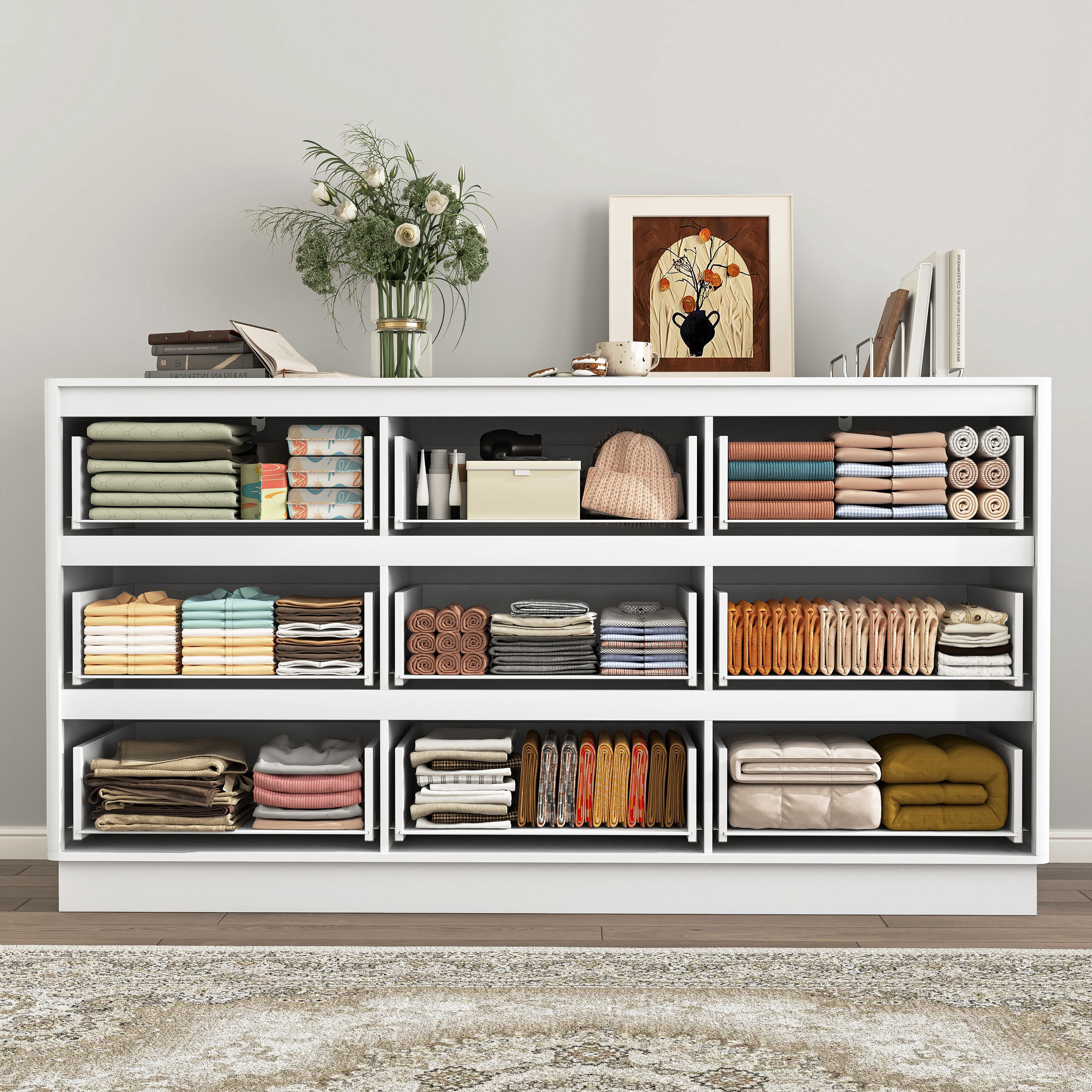 Mintazer 9 Drawers Dresser for Bedroom, Storage Chest of Drawers, Wide Closet Dressers for Hallway, Entryway, Living Room, White