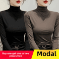 thumbnail image 2 of Camiseta de manga larga negra de estilo nuevo para mujer, con cuello alto y medio polo, de modal, para primavera y otoño, 2 of 4