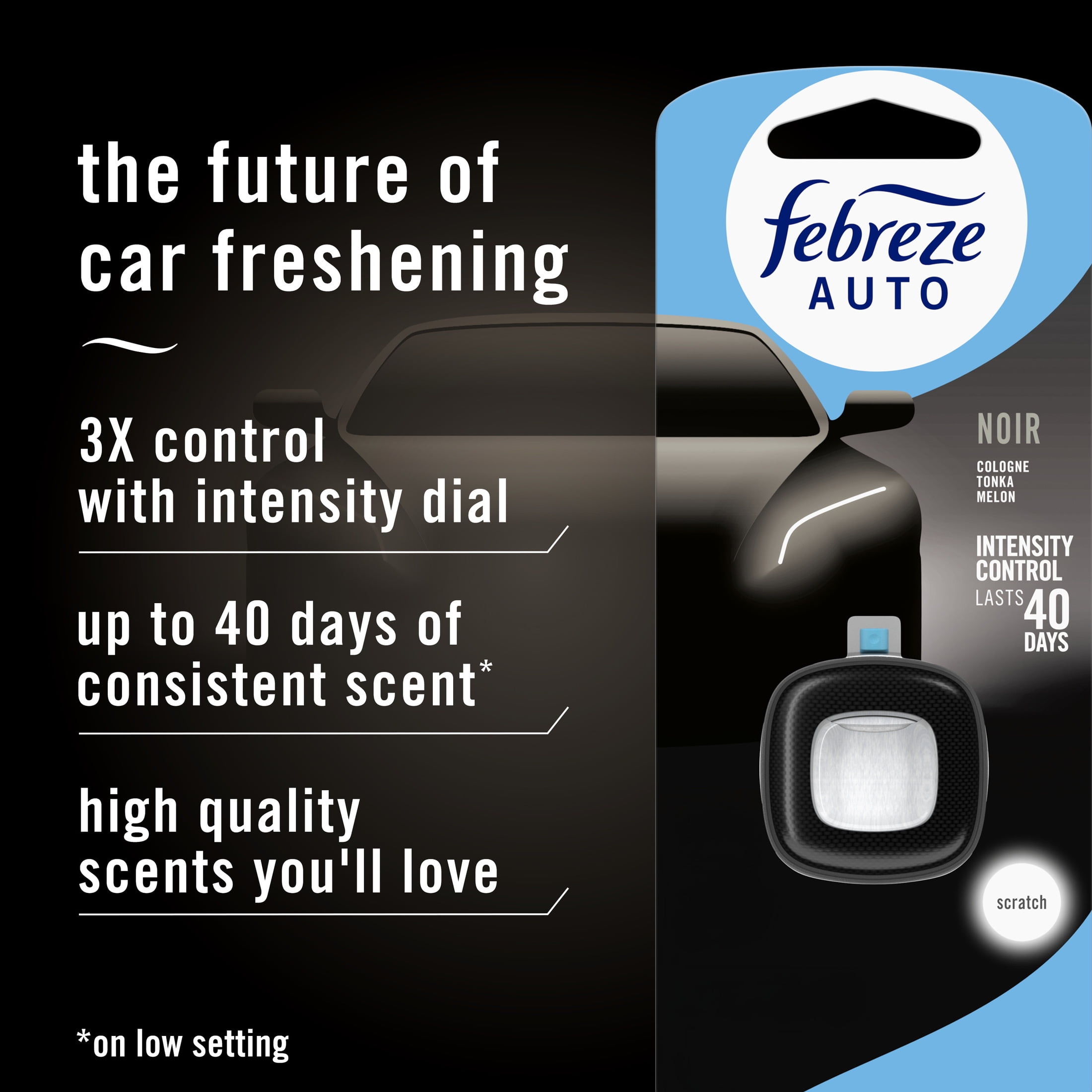 (4 pack) Febreze AUTO Car Air Freshener, Odor-Fighting Car Vent Clip, Noir, 2 Count