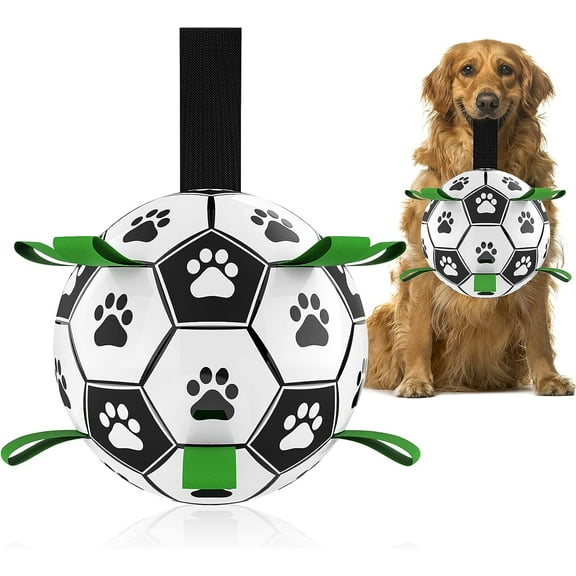 Dog Toys Soccer Ball with Straps, World Cup Interactive Dog Toys for Tug of War, Puppy Birthday Gifts, Dog Tug Toy, Dog Water Toy, Durable Dog Balls for Medium Large Dogs（8 Inch）