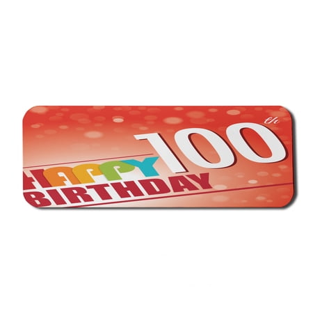 100th Birthday Computer Mouse Pad  Red Vermilion Abstract Backdrop with a Happy Party Words Image Art Print  Rectangle Non-Slip Rubber Mousepad Large  31  x 12  Gaming Size  Multicolor  by Ambesonne