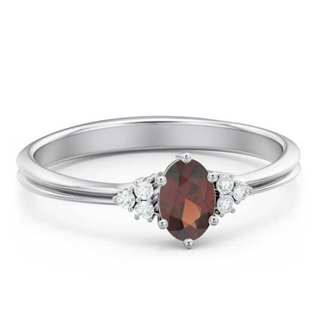 Birthstone Oval Ring with Shoulder Accents - Garnet (January)