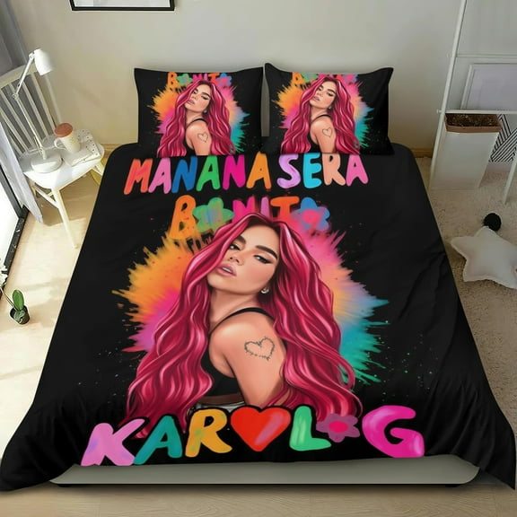 Karol G Themed Bed Sheet Set Three Piece Set 53x79 Inches Comfortable And Skin Friendly Unique Design Creating A Star Studded Night