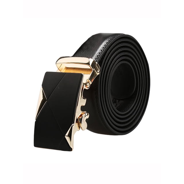 Cinturón de vestir de cuero con hebilla automática para hombres Inspire Chic, diseño geométrico dorado 53 1/8-55 7/8