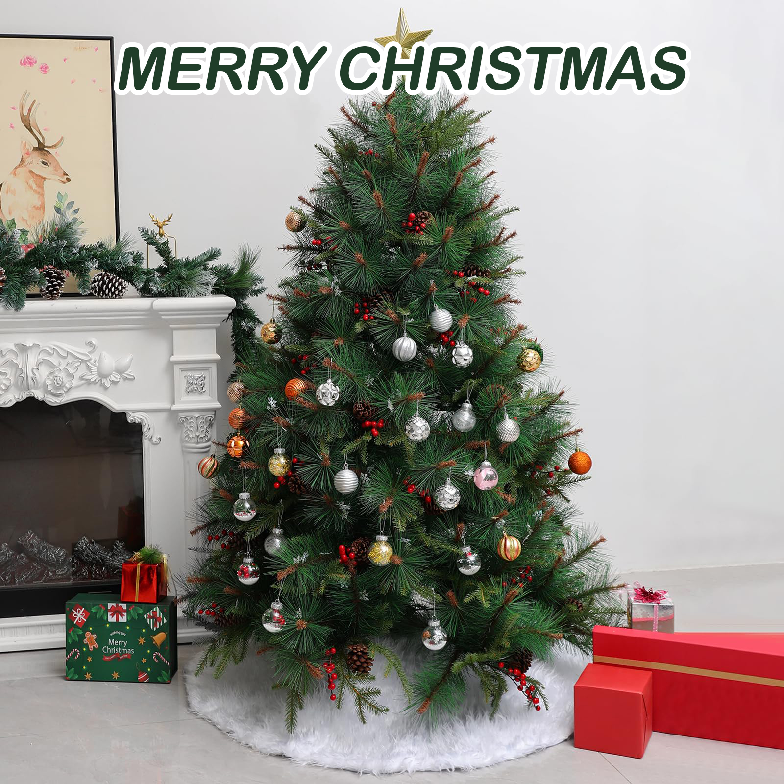 DAKIMOE White Plush Faux Fur 30" Christmas Tree Skirt photo 3