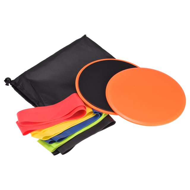 Unique Bargains Exercise Core Sliders, Dual-Sided Glider Discs & 5 Resistance Bands & Cloth Bag, Orange