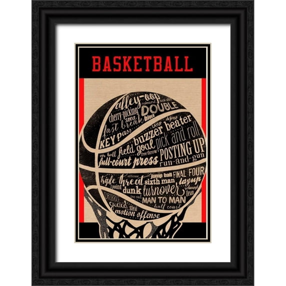 Longfellow Designs 23x32 Black Ornate Wood Framed with Double Matting Museum Art Print Titled - Basketball