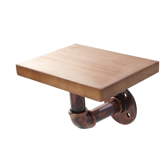 PTOOTP Retro Wrought Iron and Wooden Wall Shelf Brown for Home Decor and Storage, Rustic Wall Mounted Organizer