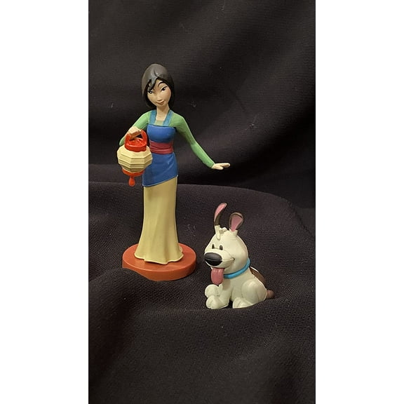 Mulan and Dog Little Brother PVC Cake Topper Figure Figurine Collectible 3" and 2"