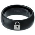 thumbnail image 2 of Tungsten Privacy Padlock Lock Band Ring 8mm Men Women Comfort Fit Black Dome Polished, 2 of 4