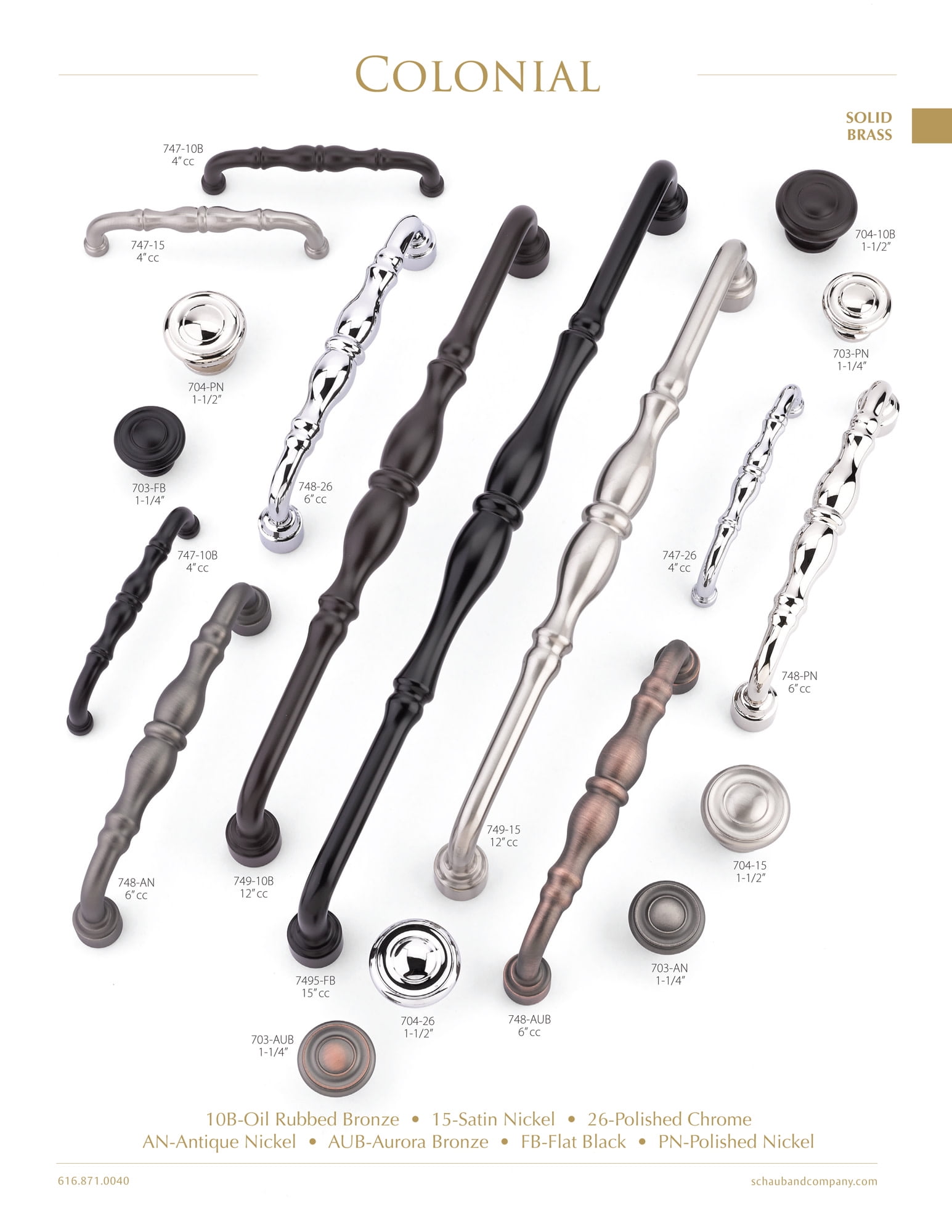 Schaub And Company 749-AN Colonial 12" Center To Center Traditional Knuckled Handle Solid