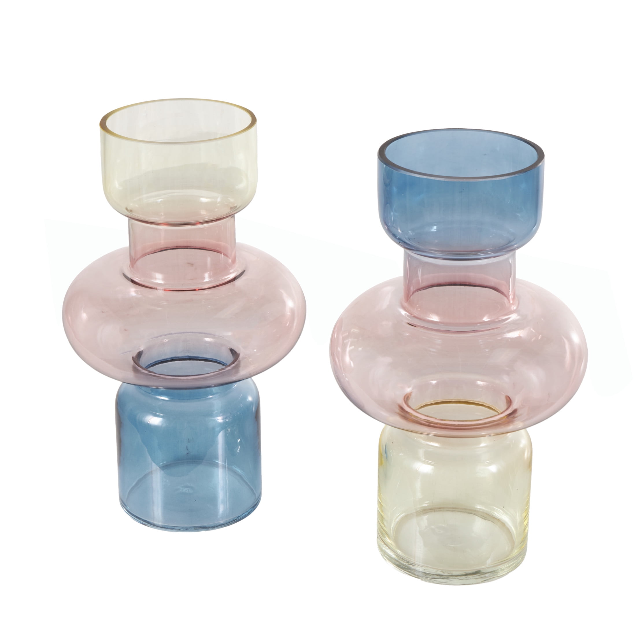 DecMode 7"W, 12"H Geometric Ombre Multi Colored Glass Vase, Set of 2