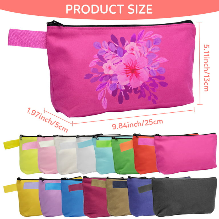 DSstyles 30 Pieces Canvas Makeup Bags Bulk Travel Cosmetic Bags  Multi-purpose Plain Blank Makeup Pouch with Zipper Travel Toiletry Bag  Organizer DIY for Women Girls Teens, Assorted Colors (25*13*5cm) 