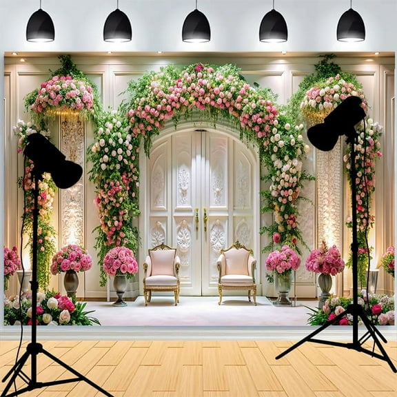 Large Floral Arch rated With Flowers Greery Photography Backdrops Happy New Year Family Party Photo Background XH-7