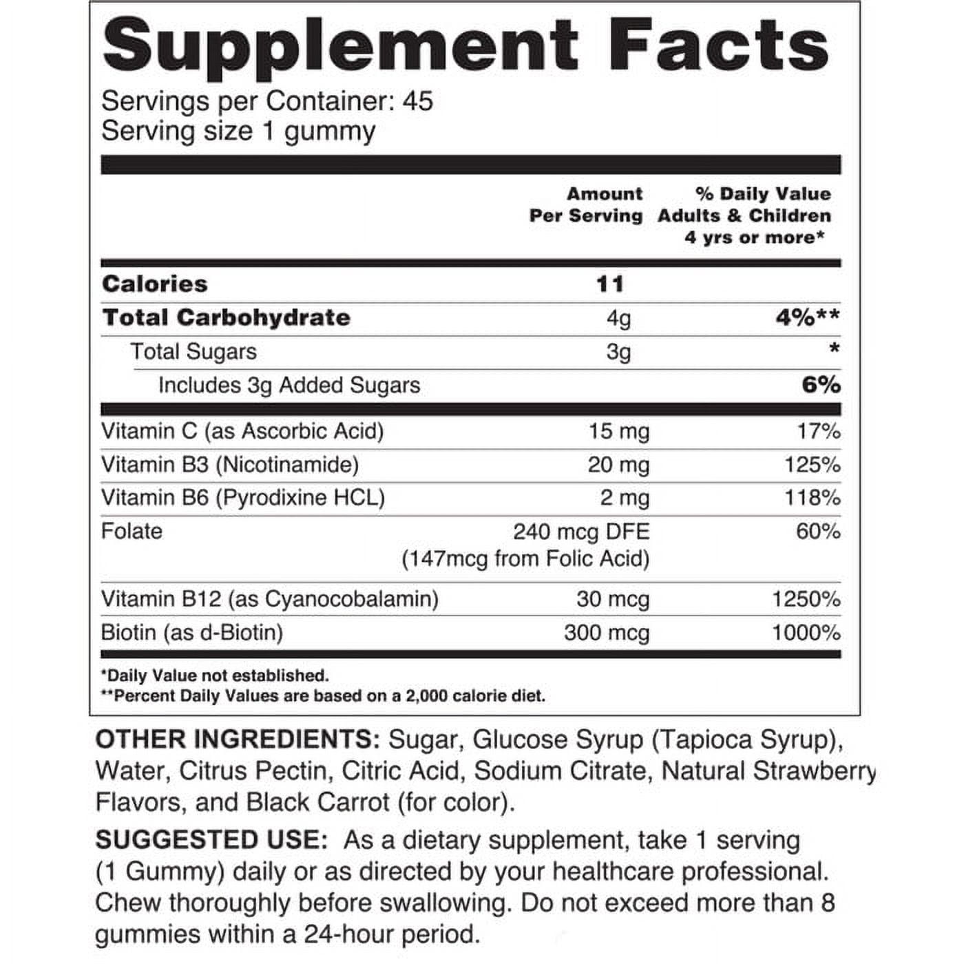 Okay Pure Naturals Vitamin B Complex Gummies with Biotin and Vitamin C, Strawberry Flavor, 45 Count