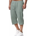 thumbnail image 4 of Men's Cotton Linen Pants 3/4 Quarter Waistband Loose Pant Casual Solid Color Drawstring Cropped Pants with Pockets, 4 of 6