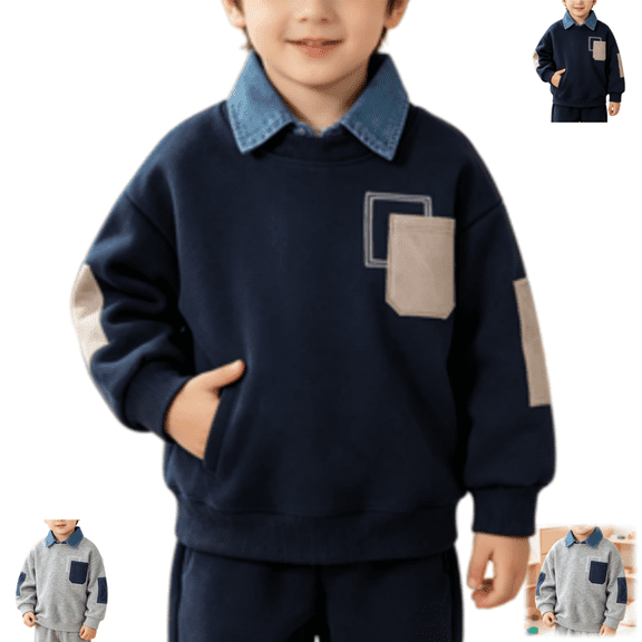 YOUYEDIAN Toddler Boys Fleece Sweatshirts Casual Fashion Long Sleeve Lapel Pullover Sweater