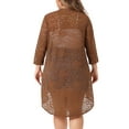 thumbnail image 4 of DARING DIVA Plus Size Lace Crochet Sheer Kimono Cover Up Cardigan 4X Brown, 4 of 6