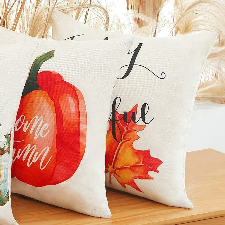 DecorX Fall Pillow Covers 18x18 Inch Set of 4 Maple Leaf Autumn Decorations  Pillow Covers Holiday Rustic Linen Pillow Case for Sofa Couch Farmhouse